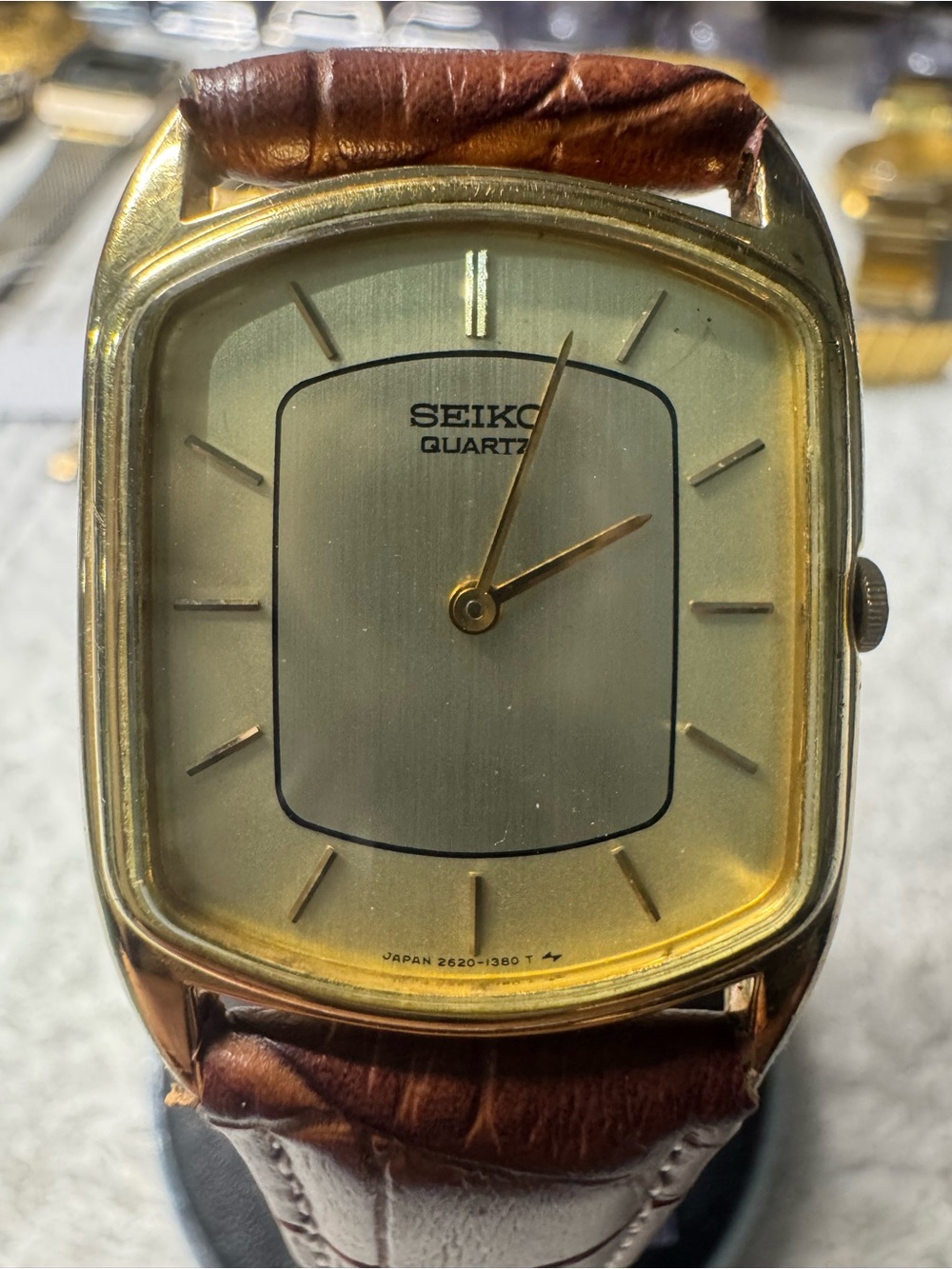 Seiko Gold Tone Dress Watch with Brown Leather Strap